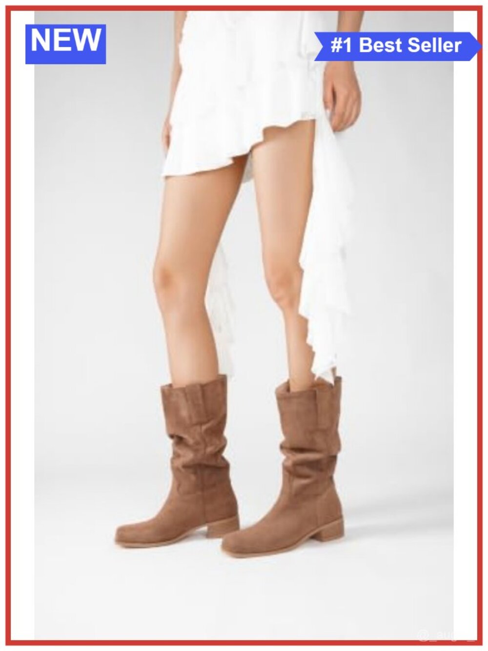 Slouchy Mid Calf Boots Square Toe Chunky Heel Faux Suede Women's Fall - Picture 4 of 6